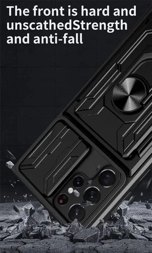 Vista 2 de CCSmall Funda para Samsung Galaxy S22 Ultra (no S22) con soporte para tarjetas, funda de protección resistente con anillo magnético, función atril