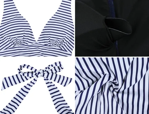 Vista 4 de Hilor - Parte superior de tankini para natación, con cuello profundo en V y halter, drapeado, para mujer