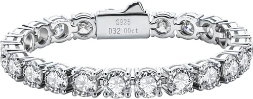 Vista 18 de AnuClub 11.1CT-32CT Moissanite Tennis Bracelet 925 Sterling Silver Round Cut 4MM/6.5MM D Color VVS1 Moissanites Classic Bracelets for Women Men