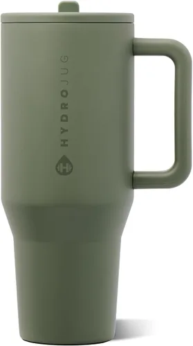 Vista 49 de HydroJug Traveler - Botella de agua de 40 onzas con asa y pajita abatible - Cabe en portavasos, vaso resistente a fugas - Reutilizable, aislado