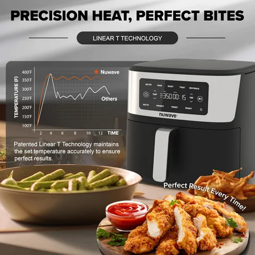 Vista 5 de Nuwave Brio Plus - Freidora de aire 6 en 1, gran capacidad de 7 cuartos de galón, control preciso de temperatura de 50 °F a 400 °F, antiadherente