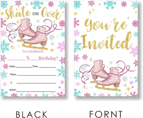 Vista 3 de EUDOSI Suministros de invitaciones para fiestas de cumpleaños de patinaje sobre hielo