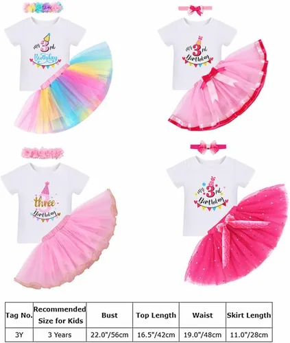 Vista 6 de ODASDO Juego de tutú para fiesta de 1, 2 y 3 cumpleaños para niñas pequeñas, 3 piezas
