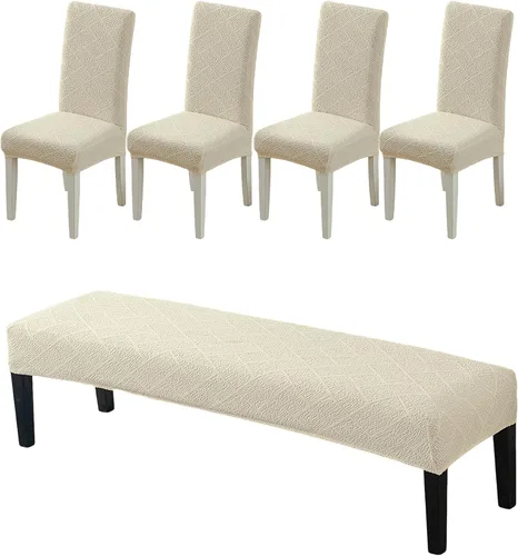 Vista 29 de CRFATOP 4 Piezas de Fundas Elásticas para Silla de Comedor con Funda para Banco Fundas Impresas para Silla de Comedor Fundas para Cojín de Asiento