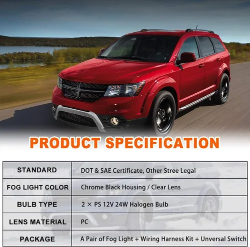 Vista 12 de Juego de luces antiniebla para Dodge Journey 2010-2020 con bombilla + cubierta de bisel negro, montaje de lámparas antiniebla de conducción