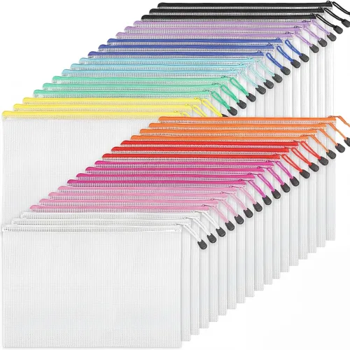 Vista 10 de EOOUT 24 bolsas de malla con cremallera Bolsa de documentos A3 extra grande con bolsillo para etiquetas, 16.9 x 12 pulgadas, carpetas de archivos