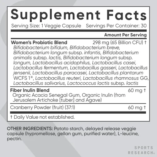 Vista 5 de Sports Research Probióticos para Mujeres con Prebióticos, 65 Mil Millones de UFC - Cápsulas Veganas para la Salud Intestinal y Apoyo Digestivo