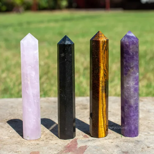 Vista 7 de Puntos de varita de cristal curativo Juego de 8 cristales reales octogonal de 2 pulgadas Juego de varita de cristal para meditación curativa