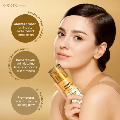 Vista 3 de Suero facial con oro de 24 quilates y colágeno, fórmula hidratante, reafirmante y estimulante de la luminosidad, probado por dermatólogos