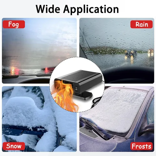 Vista 5 de Calentador portátil para automóvil con calefacción y refrigeración 2 en 1, descongelador de parabrisas giratorio de 360°, 12 V 150 W se conecta al