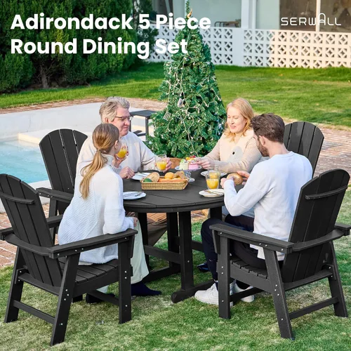 Vista 7 de SERWALL Juego de sillas de comedor Adirondack para exterior, conjunto de 2, sillas de patio de HDPE resistentes a todo clima, color negro