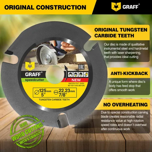Vista 8 de GRAFF SPEEDCUTTER Disco de tallado de madera de 5 pulgadas para amoladora angular - Hoja de sierra circular para cortar, esculpir y dar