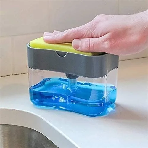 Vista 2 de Dispensador de jabón para platos y detergente para fregadero de cocina, bomba de líquido de prensa manual y soporte de esponja 2 en 1, innovador