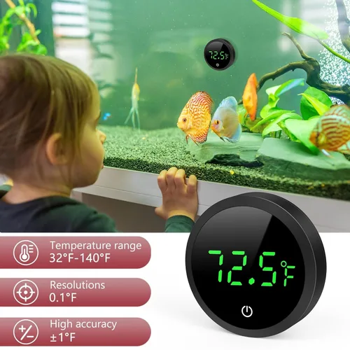 Vista 2 de LOFICOPER Termómetro digital para acuario, termómetro adhesivo para acuario, termómetro de tanque de ajolote de precisión de ± 1 ℉ con batería