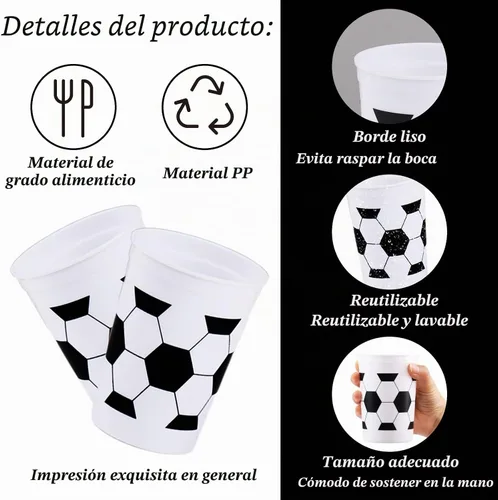 Vista 3 de Tevxj 24 vasos de plástico reutilizables para fanáticos del fútbol de 12 onzas, suministros de fiesta reutilizables, decoraciones de pelota