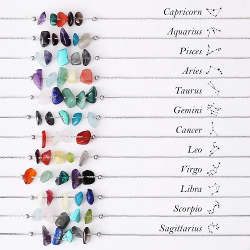 Vista 8 de MJartoria Gargantilla y pulsera de piedra natural con signo del zodiaco para mujer, collar de cristales, pulsera de horóscopo, piedras preciosas