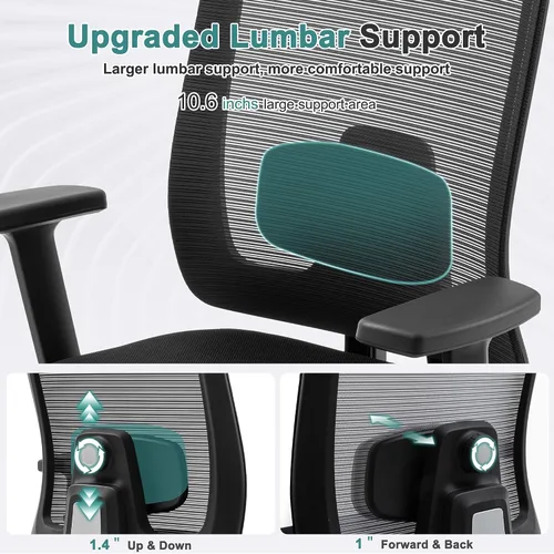 Vista 7 de Shintenchi Silla de oficina de malla, silla ergonómica de escritorio de oficina en casa con soporte lumbar ajustable, reposacabezas, inclinación