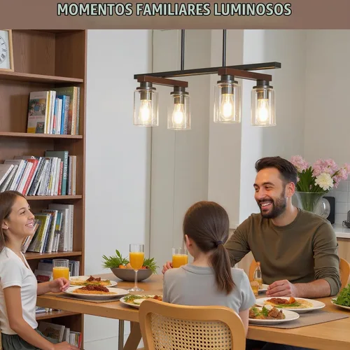 Vista 9 de 4 lámparas de isla de cocina y accesorios de iluminación de comedor de granja sobre mesa, colgante rústico ajustable para techo - Diseño giratorio