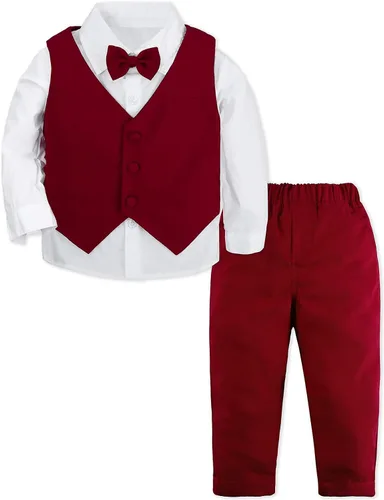 Vista 38 de A&J DESIGN Conjunto de traje de caballero para niños pequeños, 3 piezas, camisas, chaleco y pantalones