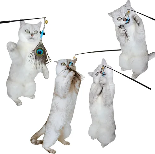 Vista 5 de miwoowim Juguetes interactivos para gatos, 10 piezas de juguetes retráctiles para gatos y juguetes de plumas, juguetes de enriquecimiento para gatos