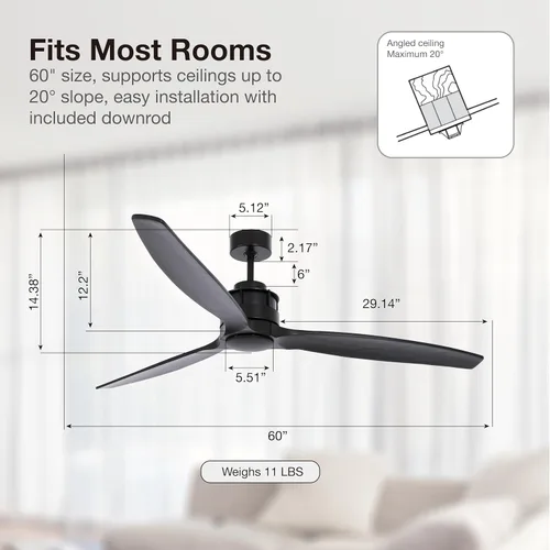 Vista 10 de Lucci Air 210508010 Akmani DC Ventilador de techo, negro Akmani - Ventilador CC de 60 pulgadas, color negro con cuchillas de madera negra