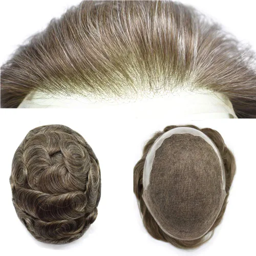 Vista 16 de FACE MIRACLE - Extensiones de cabello humano con encaje frontal francés y nudos blanqueados para hombre, sistema de reemplazo de cabello