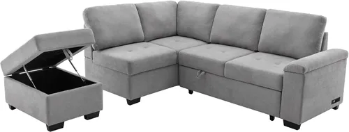 Vista 9 de LUMISOL Sofá cama modular reversible de 87 pulgadas de ancho, juego de muebles de sala de estar, sofá esquinero de 4 plazas con cama extraíble