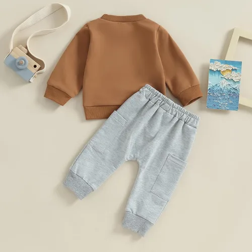 Vista 7 de Conjunto de sudadera de manga larga con cuello redondo y pantalones deportivos para bebés, ropa de invierno para bebé