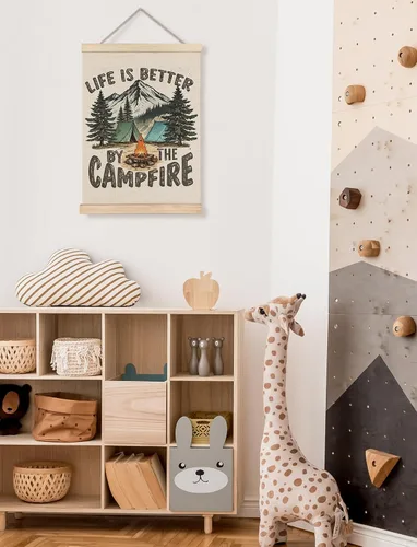 Vista 6 de Foritho Póster de camping con diseño de bosque bosque, arte enmarcado, regalos para amantes del senderismo, la vida es mejor por la fogata