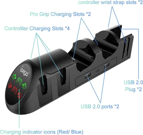 Vista 3 de FastSnail Charging Dock Compatible with Nintendo Switch Pro Controllers and for Joy Cons & OLED Model for Joycon,Multifunction Charger Stand for