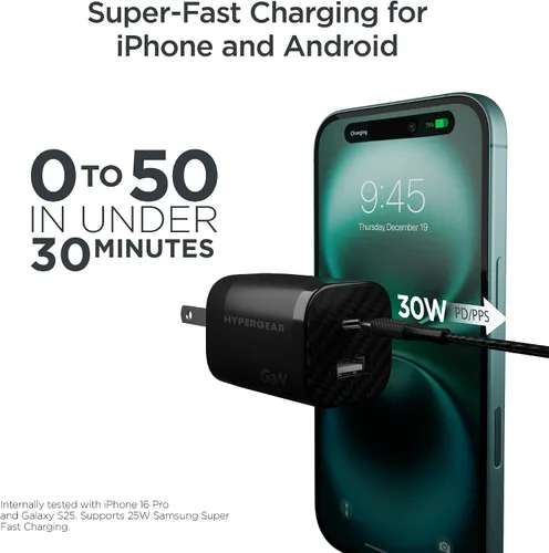 Vista 3 de Cargador de pared USB-C GaN de 30 W, bolsa de viaje, cable USB-C y Lightning 2 en 1, kit de cable de carga súper rápido para iPhone, iPad, teléfonos