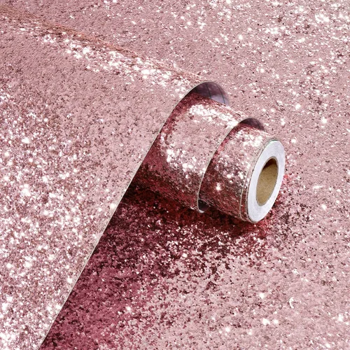 Vista 11 de Papel adhesivo con purpurina dorada para paredes, papel tapiz autoadhesivo con purpurina brillante, papel tapiz decorativo dorado para dormitorio