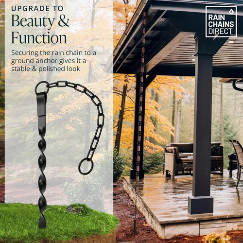 Vista 2 de Rain Chains Direct - Anclaje de tierra de cadena de lluvia/estaca - Aluminio - Recubierto de polvo negro - para cadenas de lluvia