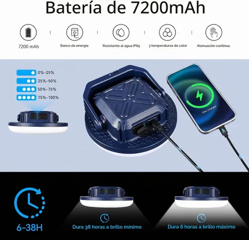 Vista 2 de VAVOFO Linterna LED de Campamento Recargable de 30W, 3000LM, 124 LED con 3 Modos de Iluminación, Luz Portátil para Tienda de 7200mAh con Imán