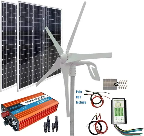 Vista 13 de Kit híbrido de turbina eólica de panel solar de 300 W (340 W): generador de turbina eólica de 100 W + 2 piezas de panel solar mono de 120