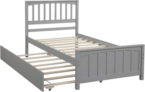 Vista 3 de Harper & Bright Designs Marco de cama doble con cama nido, plataforma para niños, cama doble con cama nido extraíble, madera maciza, no necesita