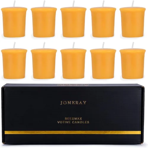 Vista 10 de Velas votivas de cera de abeja pura, paquete de 10 velas de cera de abeja natural sin perfume para fiestas familiares y regalos de cumpleaños Marfil