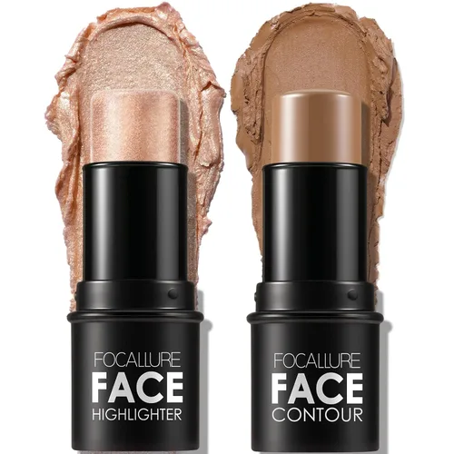 Vista 8 de FOCALLURE 2 Piezas Barra de Contorno de Crema Mineral, Iluminador Hidratante y Lápiz Bronceador, Lápiz Facial Antiadherente que Ilumina y Matiza