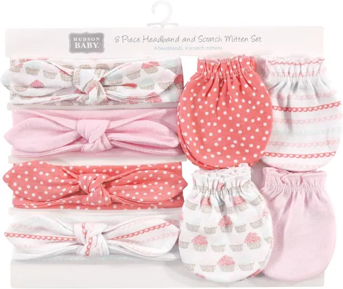 Vista 20 de Hudson Baby Conjunto de diadema de algodón y manoplas para rascar para bebé