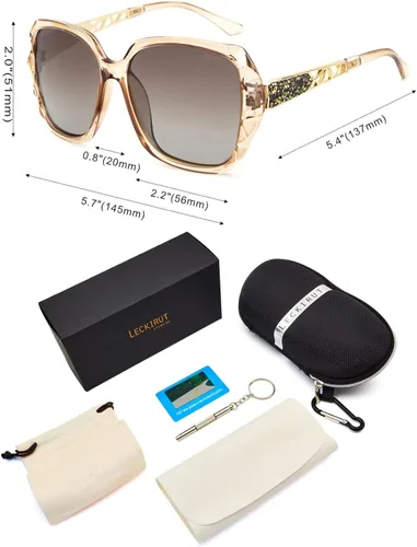 Vista 7 de LECKIRUT - Lentes de sol de gran tamaño para mujer, lentes de sol clásicos y a la moda con protección UV polarizada