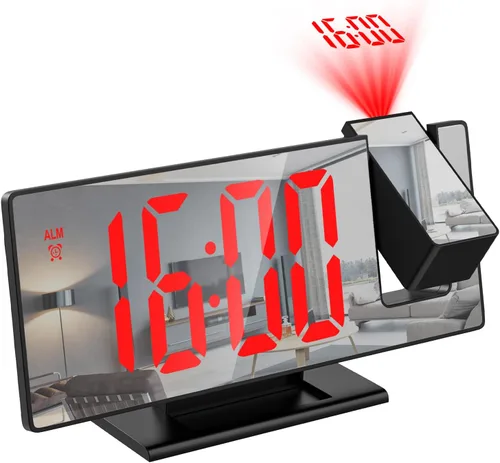 Vista 9 de ORIA Reloj despertador de proyección, reloj despertador electrónico LED, reloj despertador de escritorio con espejo de 7.8 pulgadas con temperatura