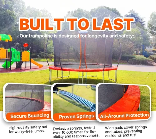 Vista 4 de LeJump Trampolines grandes recreativos de 7.7 pies y 12 pies con red de cierre, aprobados por ASTM para exteriores para niños y adultos