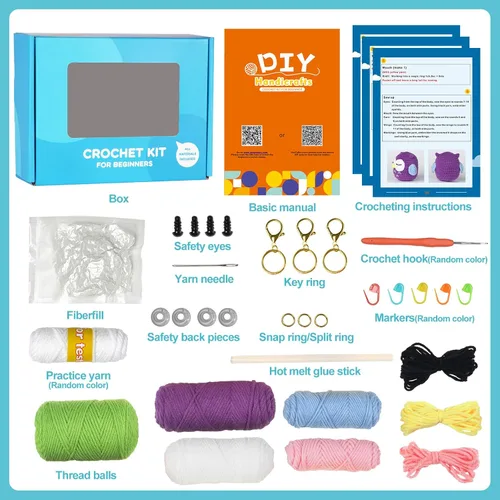 Vista 2 de YESJOLI Kit de ganchillo de animales para principiantes, kit de ganchillo y tejer para manualidades para mujeres adultas DIY con video tutorial paso