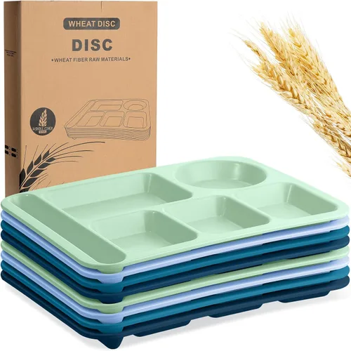 Vista 12 de Pinkunn 8 platos divididos irrompibles grandes de 14 pulgadas para niños y adultos, bandeja de paja de trigo apta para lavavajillas, microondas