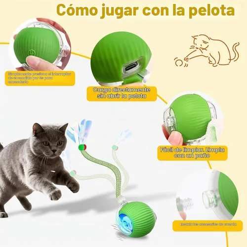 Vista 6 de Pelota interactiva de juguetes para gatos y perros de interior, juguete automático para gatos, rotación automática de 360°, evita obstáculos