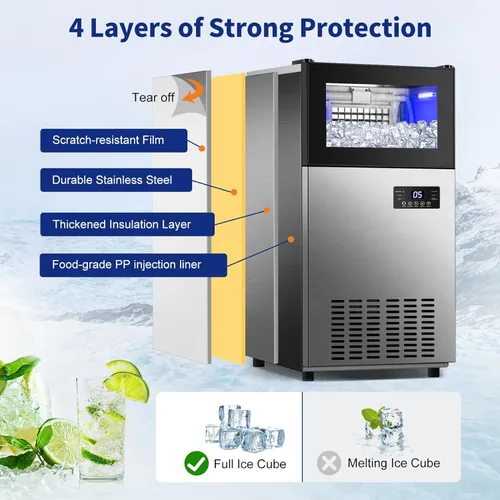 Vista 5 de Máquina de hielo comercial de 130 libras/24 horas, máquina de hielo mejorada de 15 pulgadas de ancho debajo del mostrador con capacidad de hielo