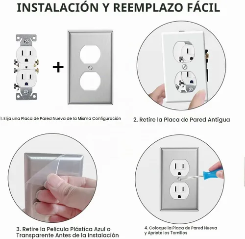 Vista 5 de Paquete de 4 cubiertas de salida de placa de interruptor de pared dúplex individual – Cubiertas de placa de salida de receptáculo de acero