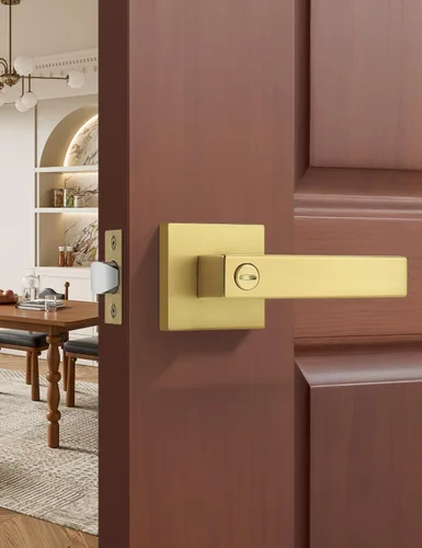 Vista 11 de Gobrico 1 paquete de manijas cuadradas de privacidad para puerta en acabado negro mate, manijas interiores sin llave, reversibles para puertas