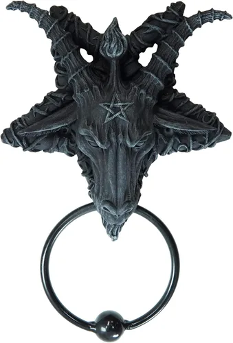 Vista 5 de Ebros Samael Lilith Baphomet de piedra sintética sabática de cabra de Mendes con cabeza en pentagrama invertido estrella para puerta de 6.5 pulgadas