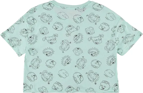 Vista 2 de Nickelodeon Camisa de moda de los años 90 de Rugrats Angelica y Reptar Allover Crop Top Skimmer Tee